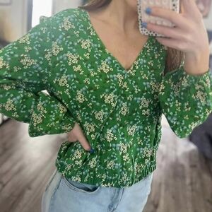 LOFT Floral Green Women's Top Blouse Medium *C7